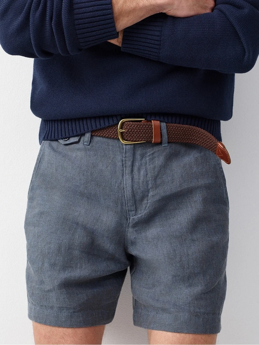 J. Crew Men's Preppy Casual Navy Blue Linen 7” Shorts Size 28” Waist